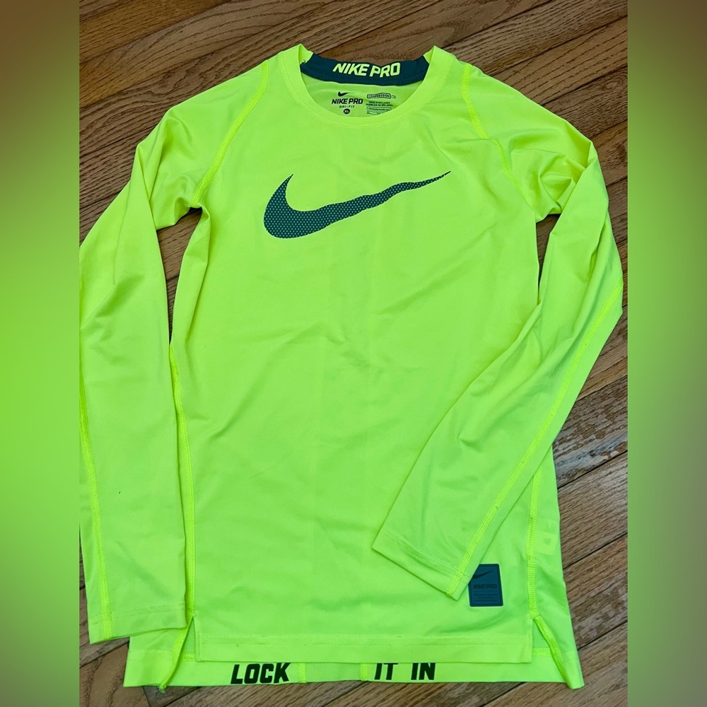 Nike Pro Neon Yellow/Black Compression Dri-FIT Top YXL